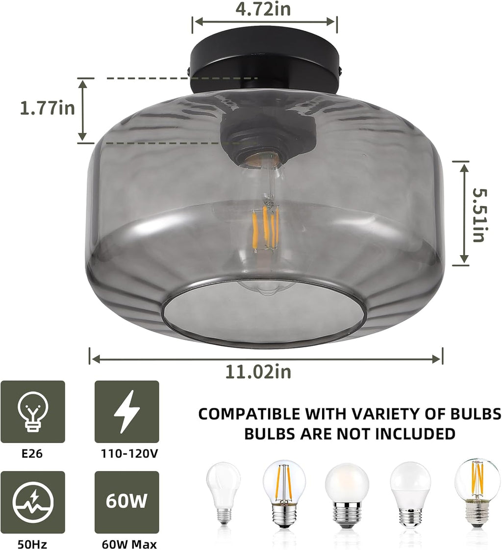 Smoke Grey Glass Semi Flush Ceiling Light