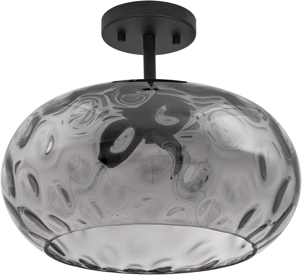 14" Hammered Smoked Glass Semi Flush Ceiling Light