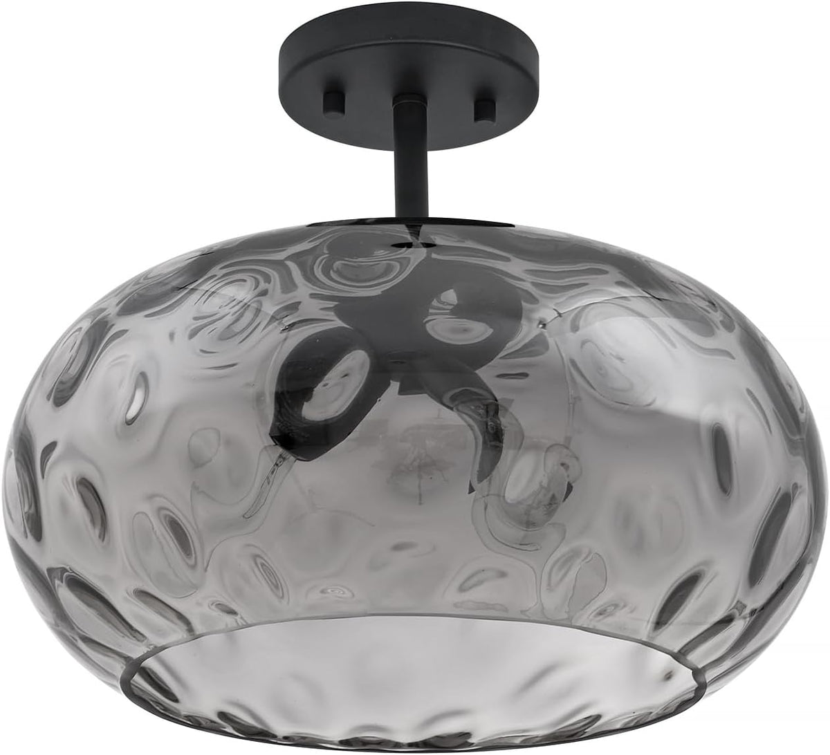 14" Hammered Smoked Glass Semi Flush Ceiling Light