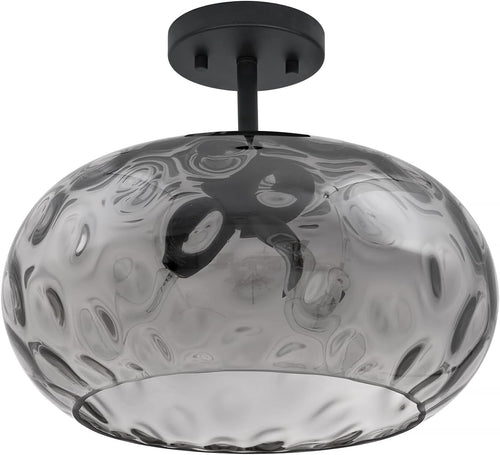 14" Hammered Smoked Glass Semi Flush Ceiling Light