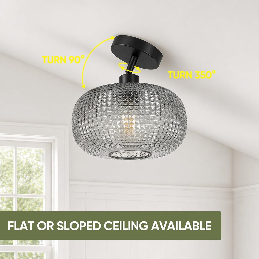 Modern Smoky Gray Glass Semi Flush Ceiling Light