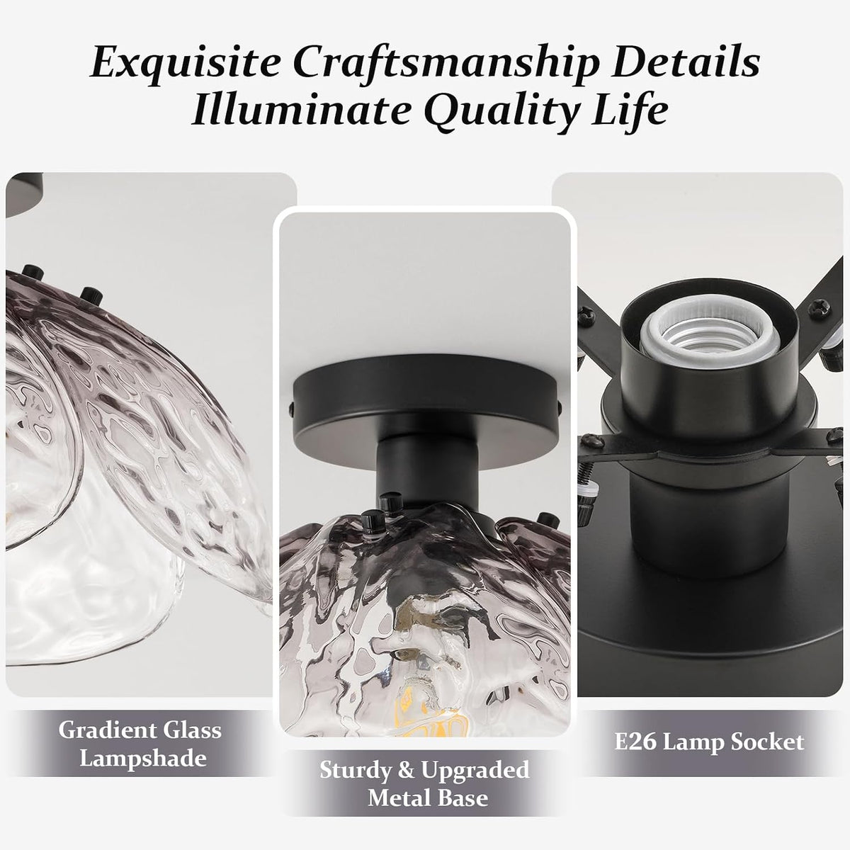 Vintage Smoke Glass Semi Flush Ceiling Light