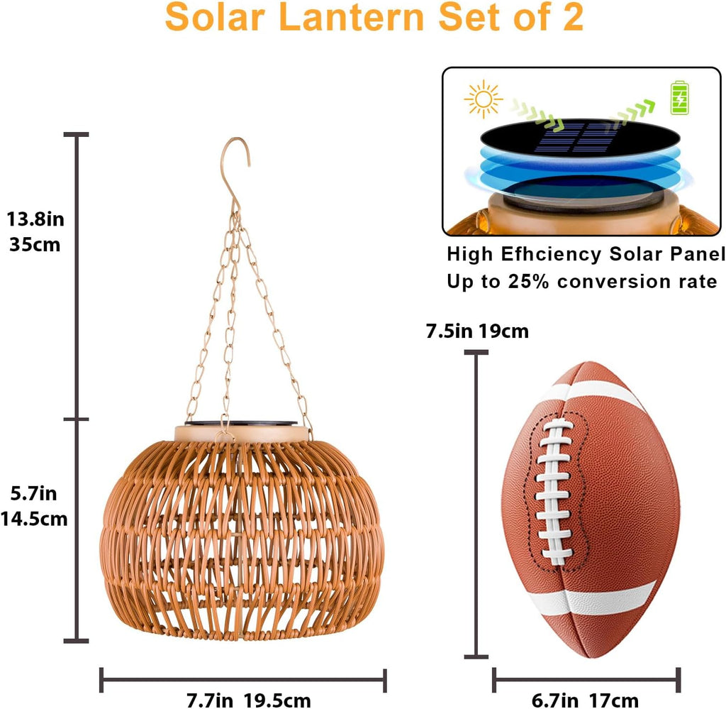 Rattan Solar Hanging Lanterns 2 Pack