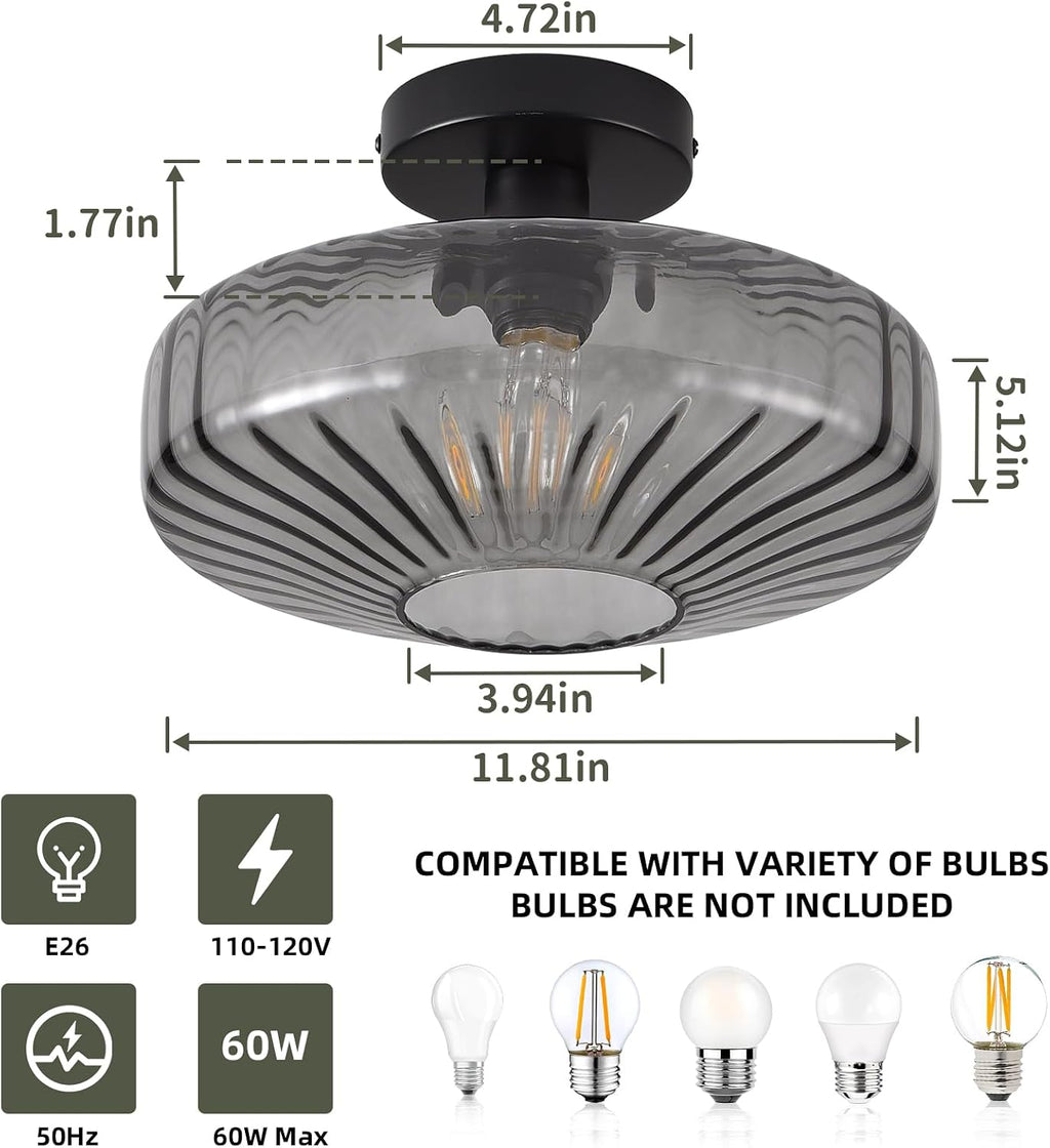11.8" Smoke Grey Glass Semi Flush Ceiling Light