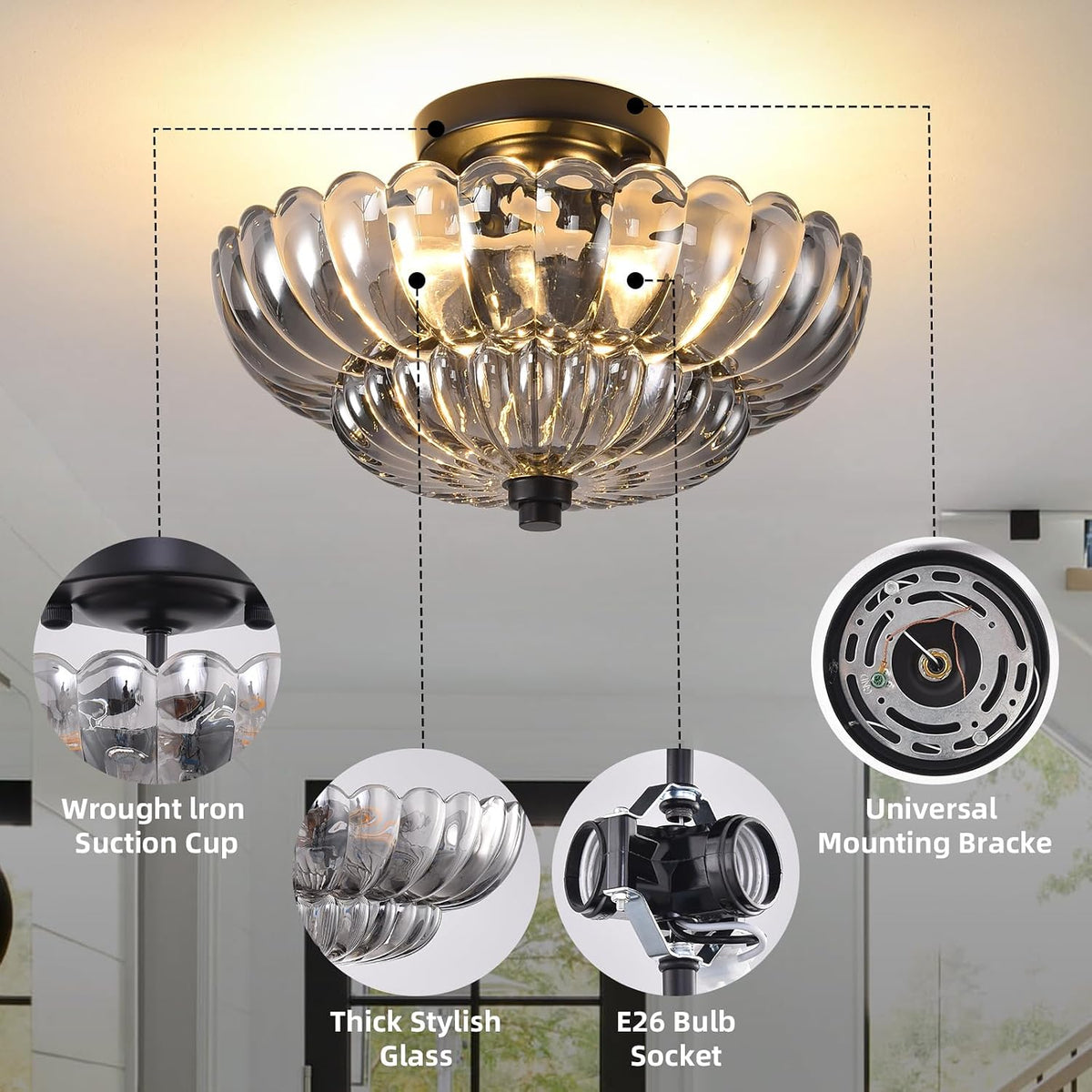 11.8" Vintage Semi Flush Ceiling Light