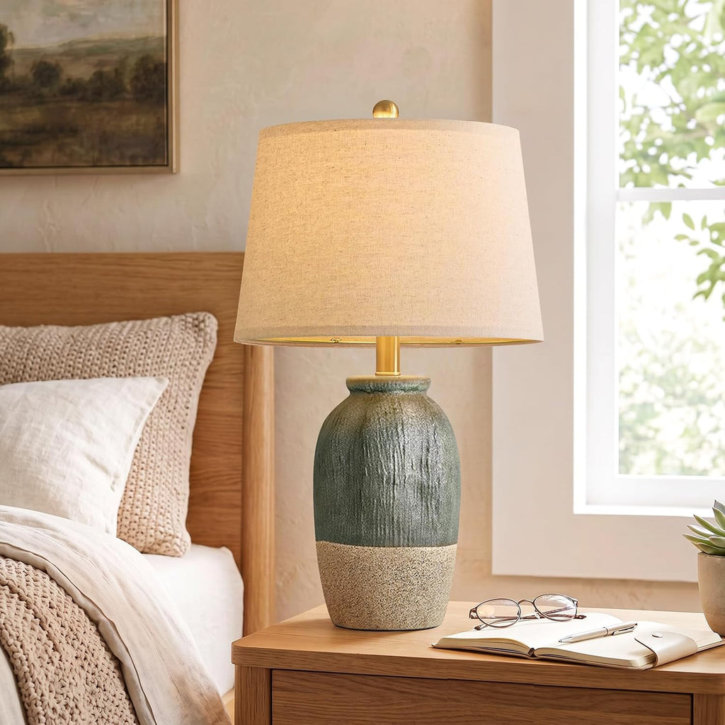 Boho Green Ceramic Table Lamp 22.5"