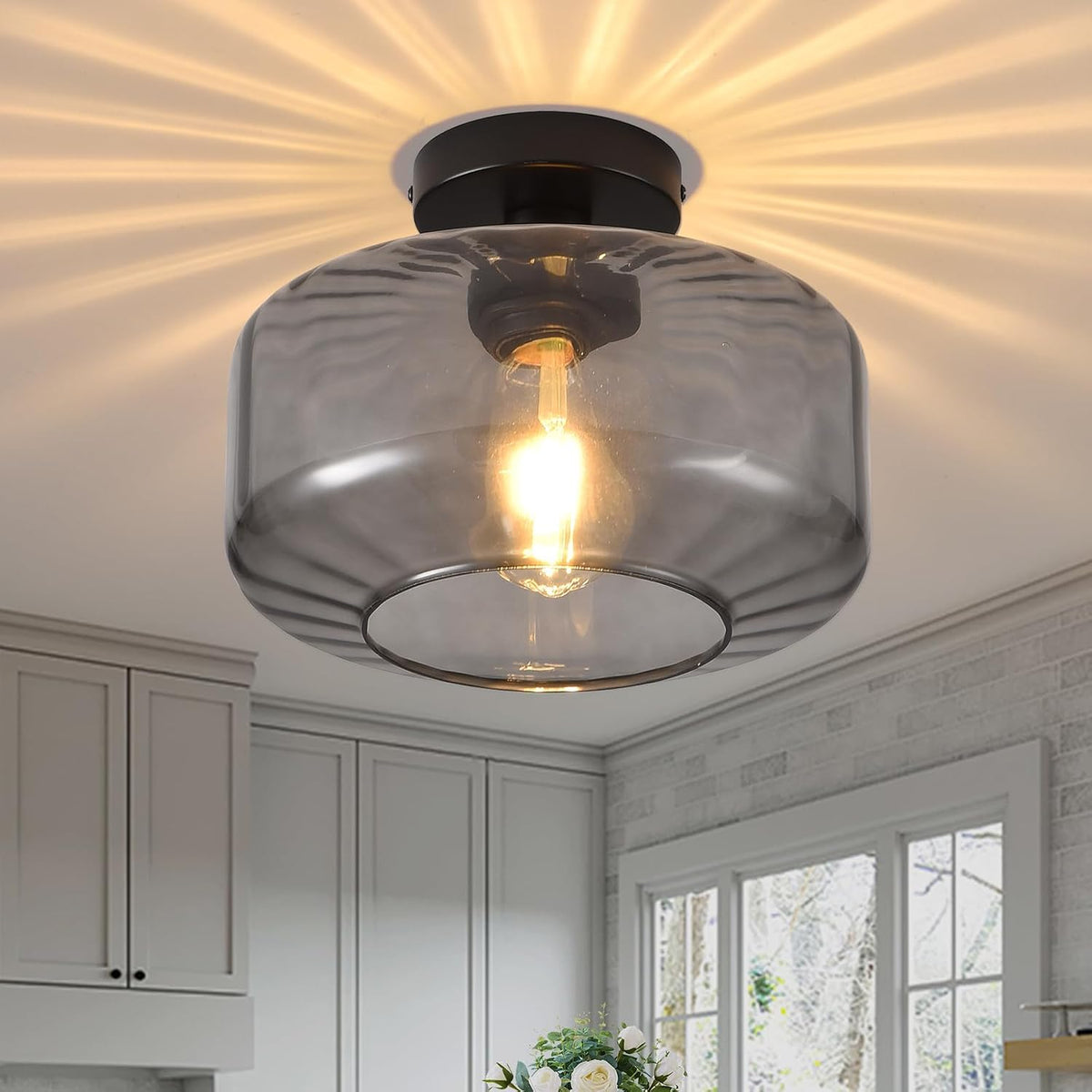 Smoke Grey Glass Semi Flush Ceiling Light