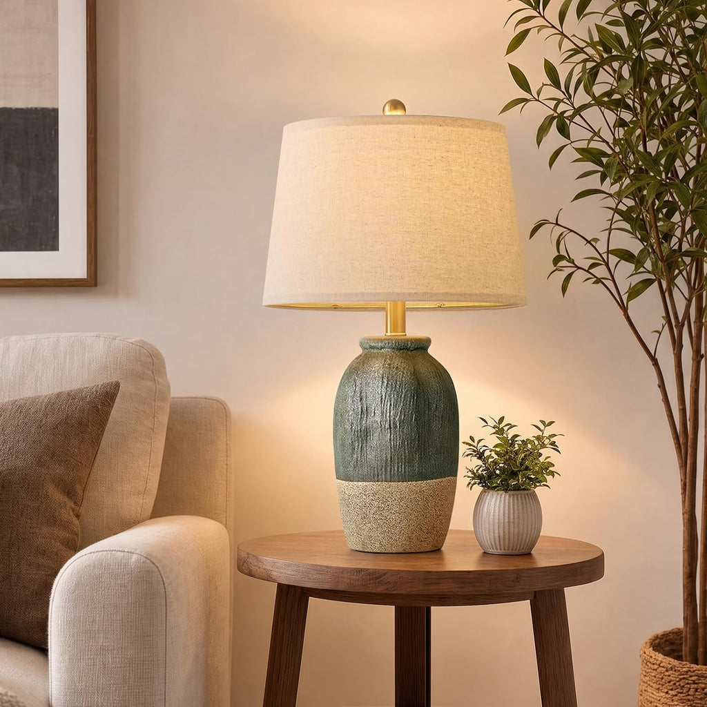 Boho Green Ceramic Table Lamp 22.5"
