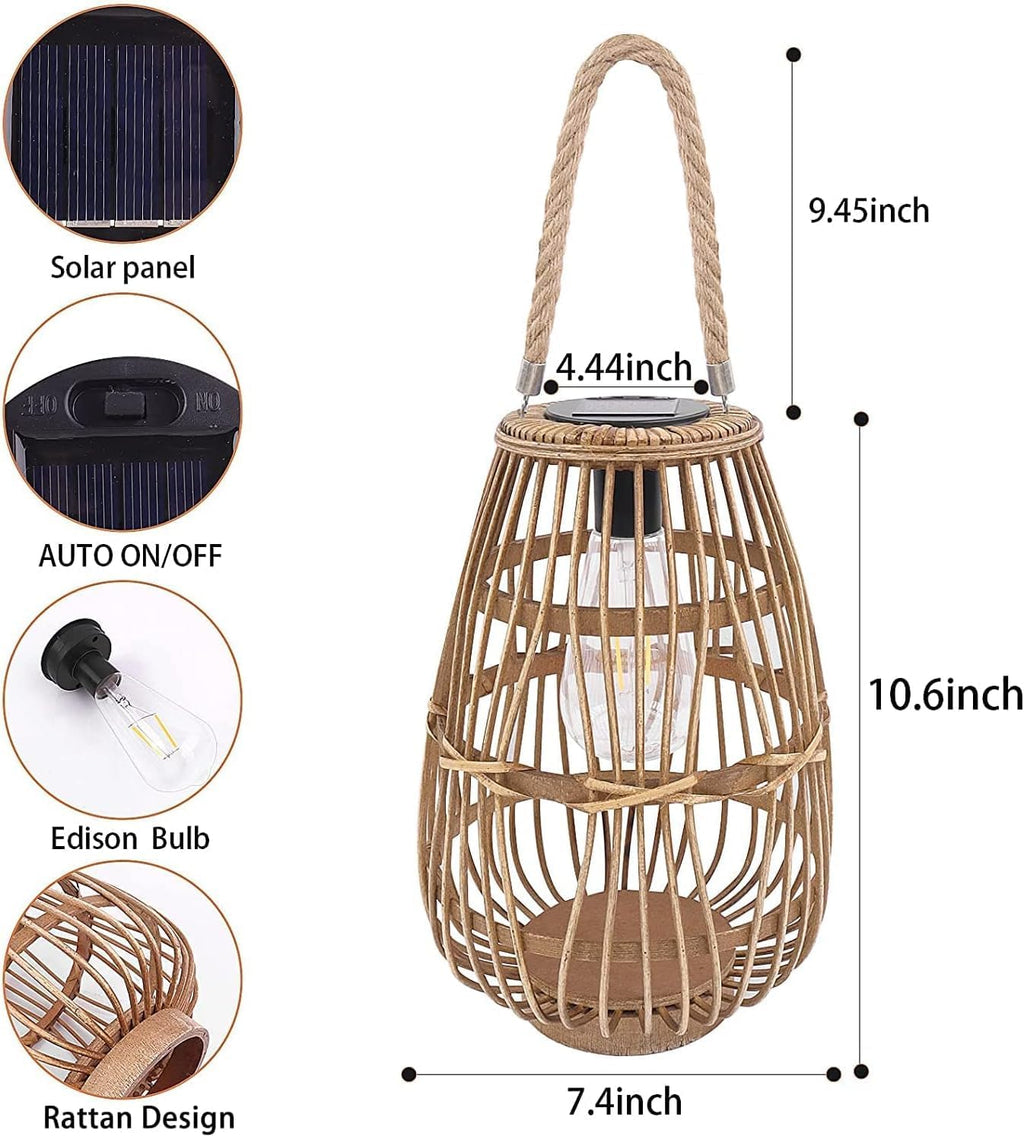 Natural Rattan Solar Lantern with Handle