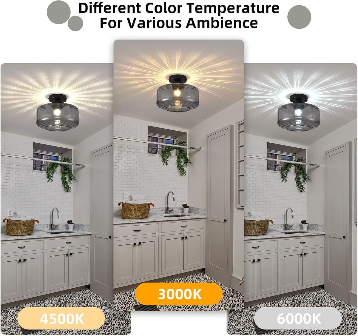 Smoke Grey Glass Semi Flush Ceiling Light