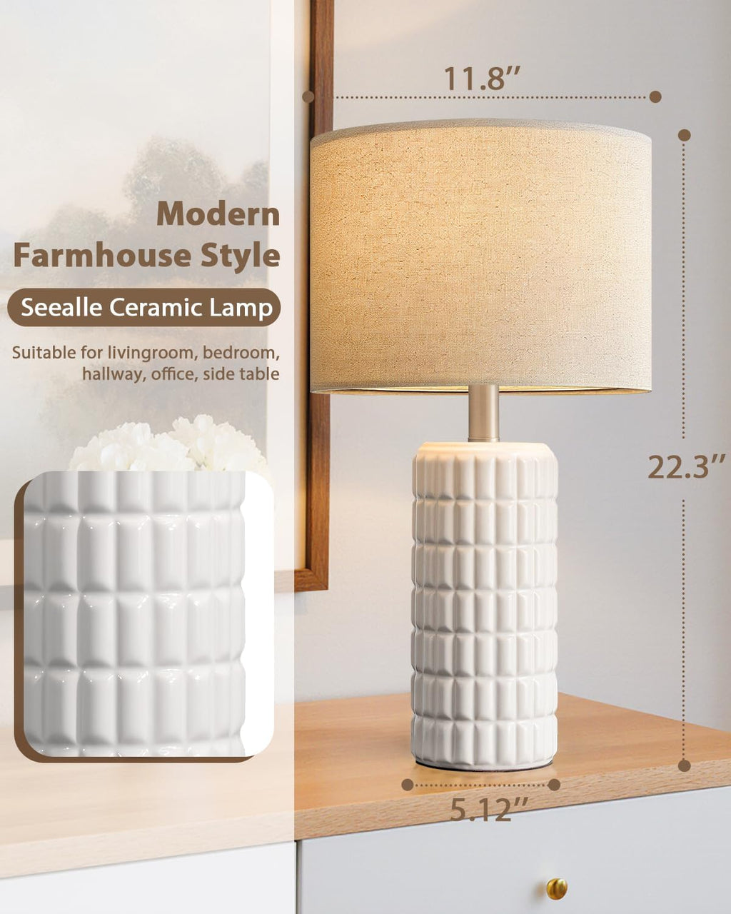 Modern White Ceramic Table Lamp 23"