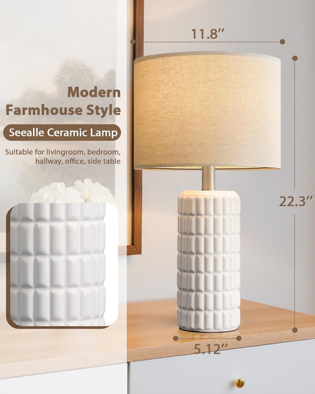 Modern White Ceramic Table Lamp 23"