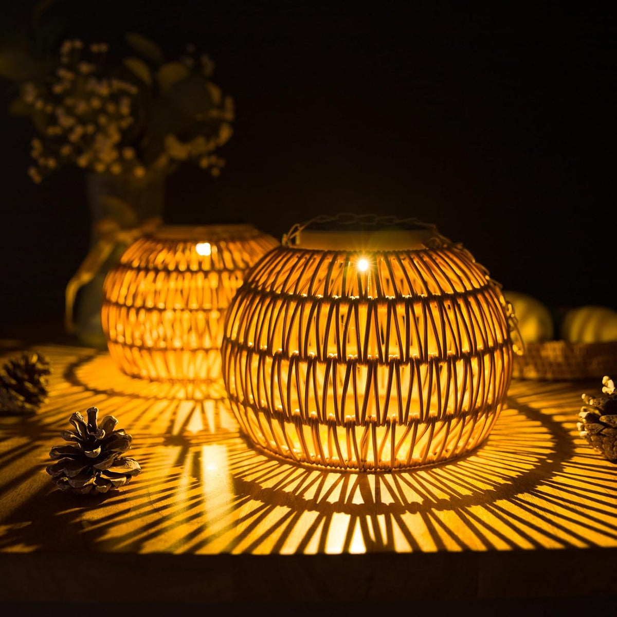Rattan Solar Hanging Lanterns 2 Pack