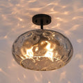 14" Hammered Smoked Glass Semi Flush Ceiling Light