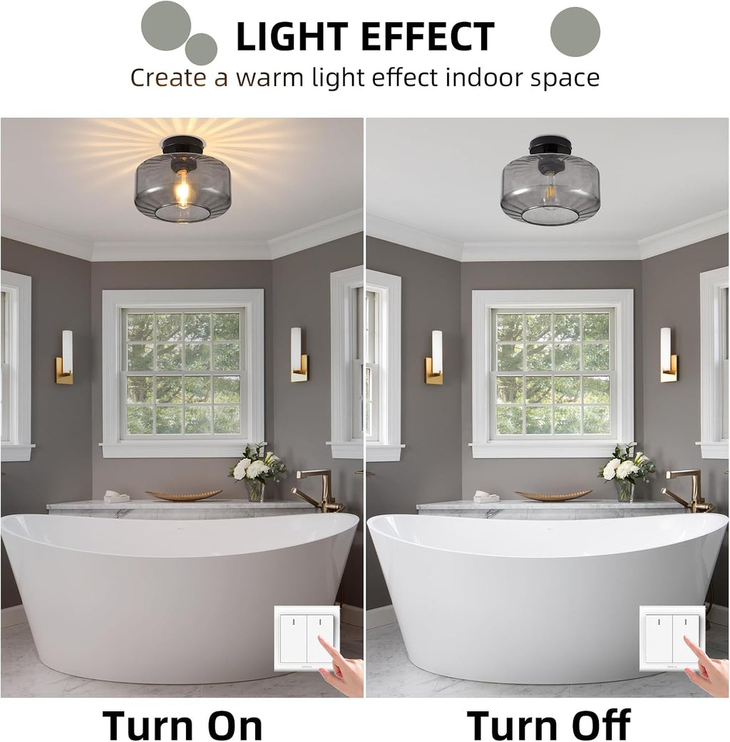 Smoke Grey Glass Semi Flush Ceiling Light