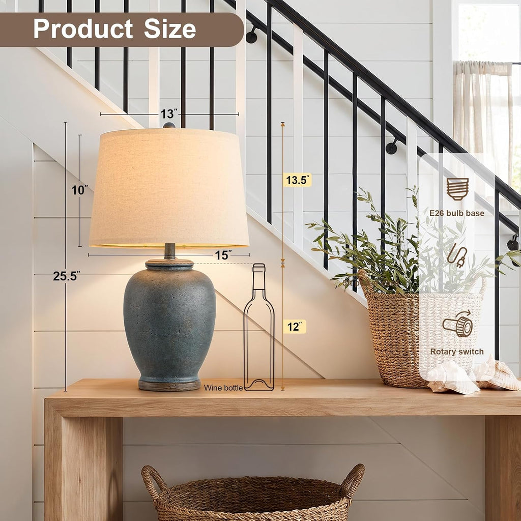 Boho Blue Ceramic Table Lamp 25"