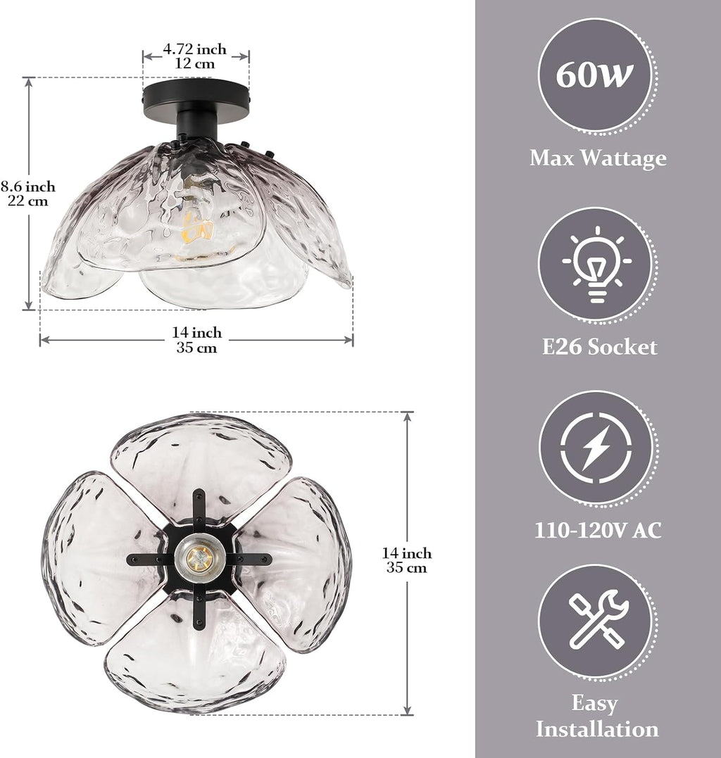 Vintage Smoke Glass Semi Flush Ceiling Light