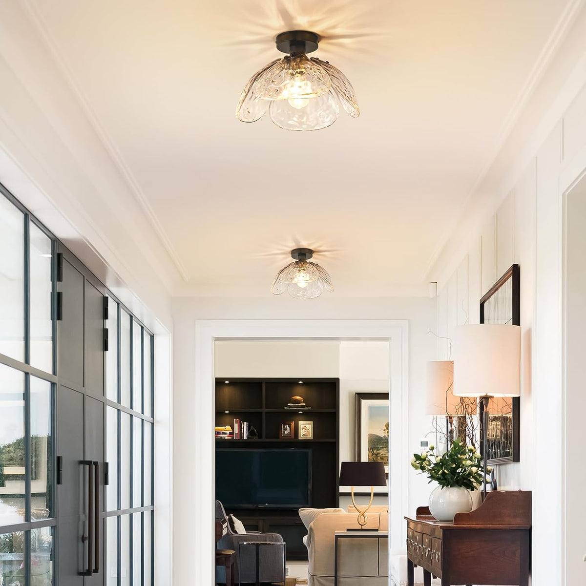 Vintage Smoke Glass Semi Flush Ceiling Light