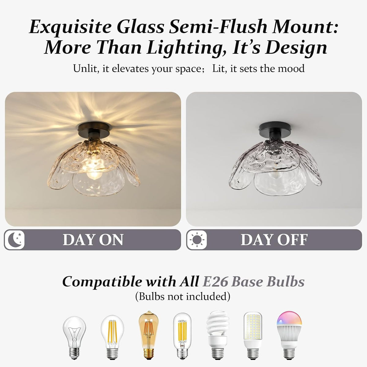 Vintage Smoke Glass Semi Flush Ceiling Light