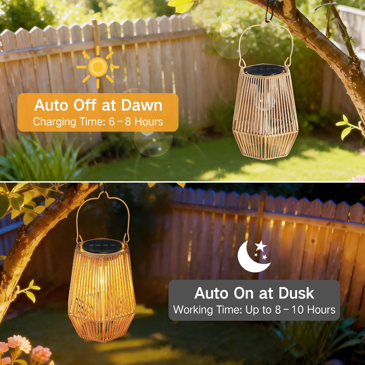 Rattan Solar Hanging Lanterns 2 Pack