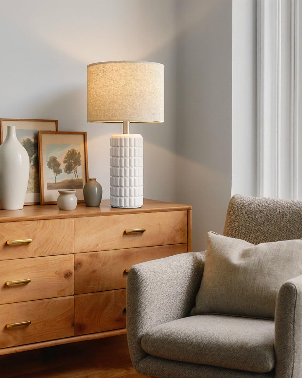 Modern White Ceramic Table Lamp 23"