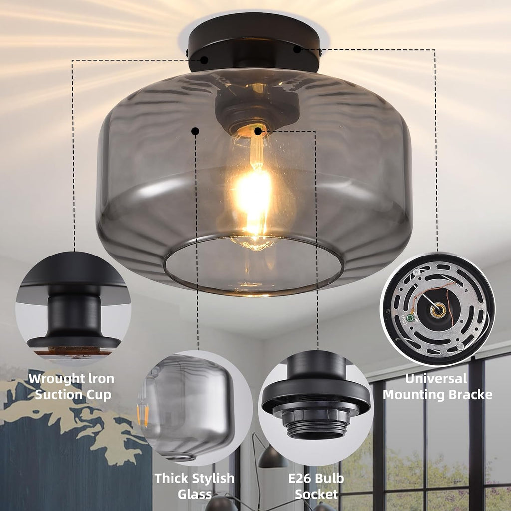 Smoke Grey Glass Semi Flush Ceiling Light