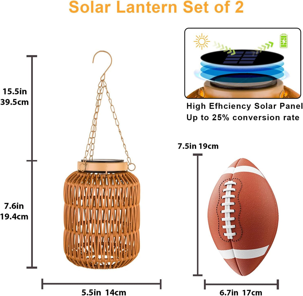Rattan Solar Hanging Lanterns 2 Pack