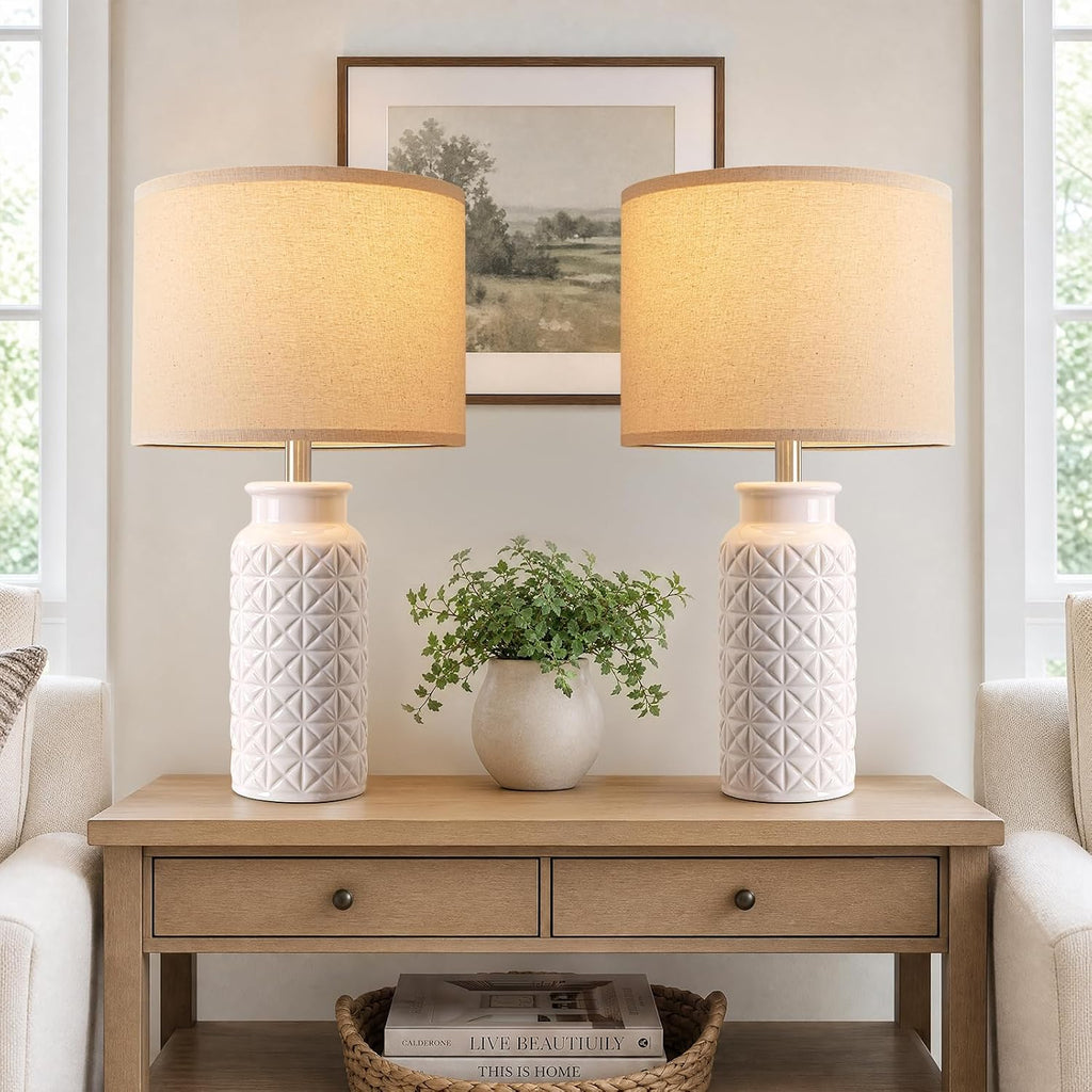 Modern White Bedside Lamp Set of 2