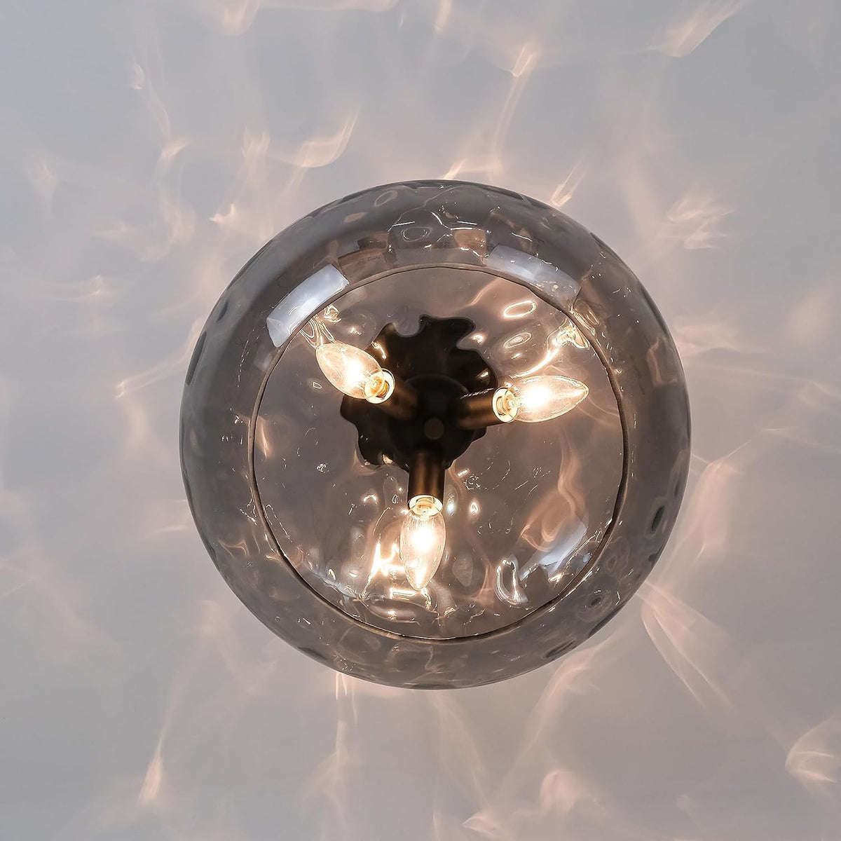 14" Hammered Smoked Glass Semi Flush Ceiling Light