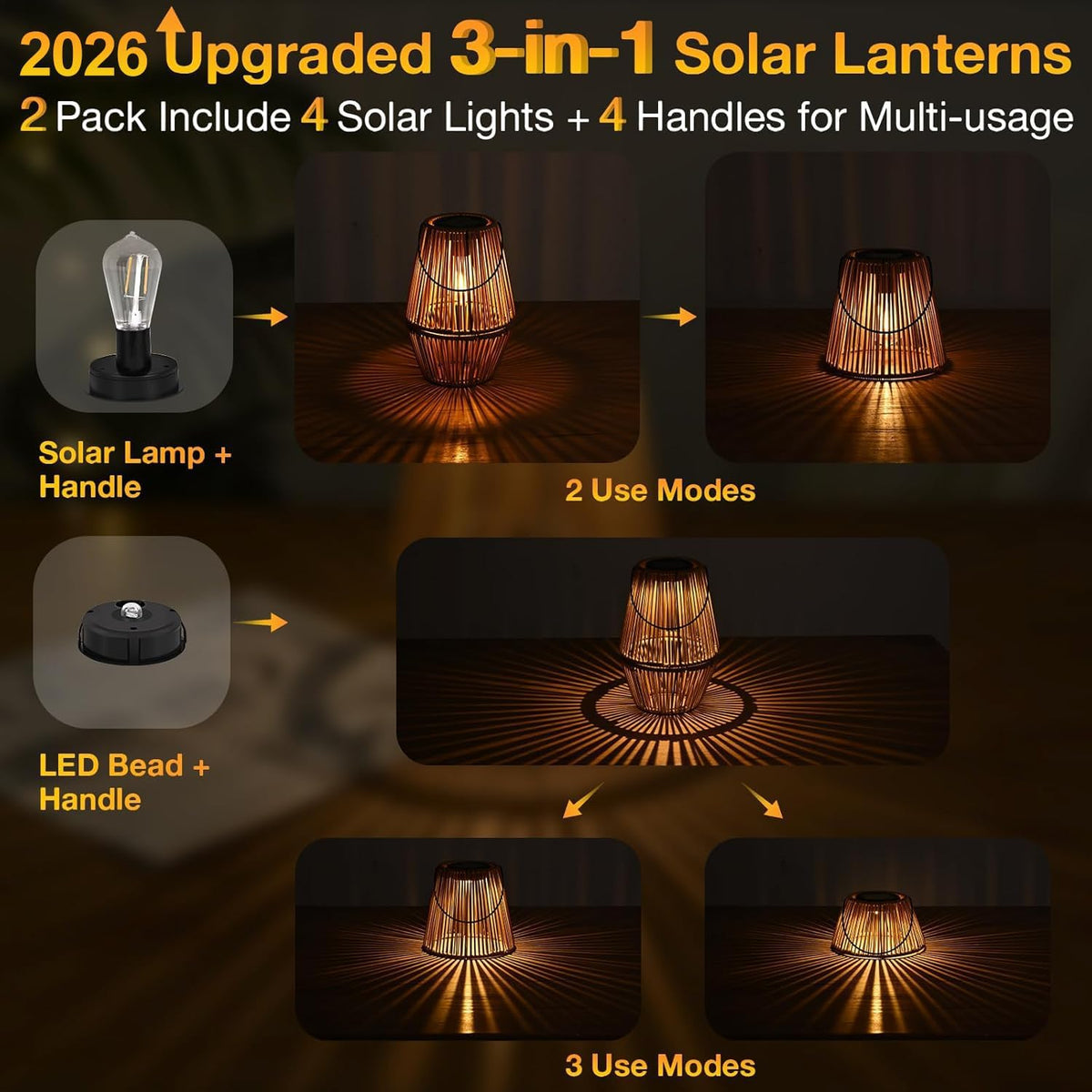 Rattan Solar Lanterns 2 Pack Outdoor