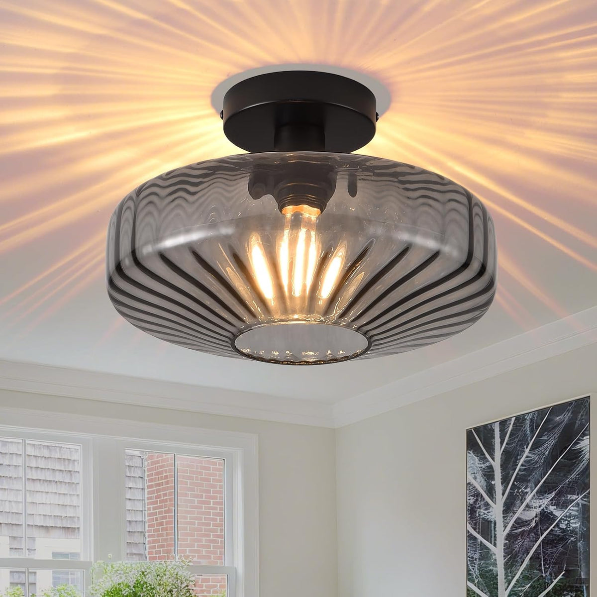 11.8" Smoke Grey Glass Semi Flush Ceiling Light