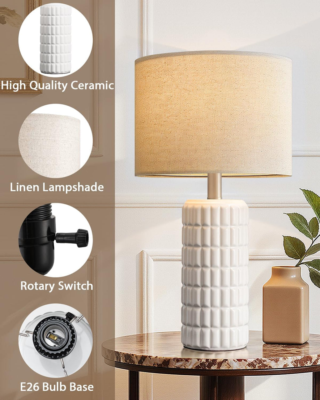 Modern White Ceramic Table Lamp 23"