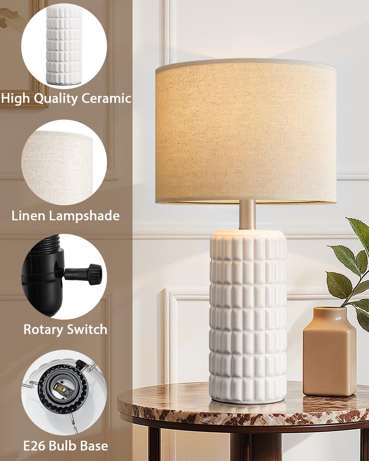 Modern White Ceramic Table Lamp 23"