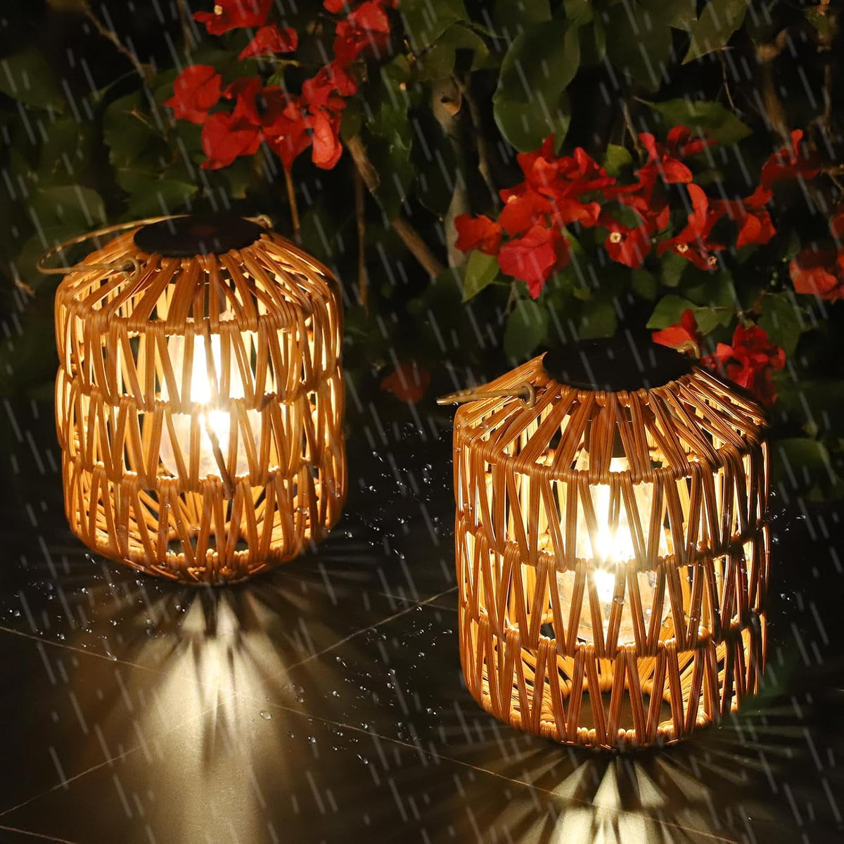 Rattan Solar Lanterns 2 Pack Outdoor
