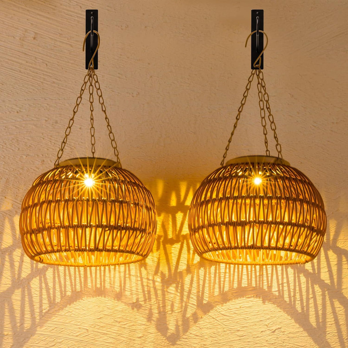 Rattan Solar Hanging Lanterns 2 Pack