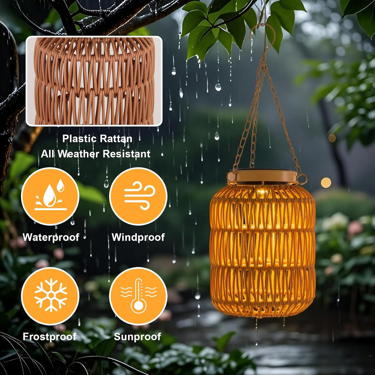 Rattan Solar Hanging Lanterns 2 Pack