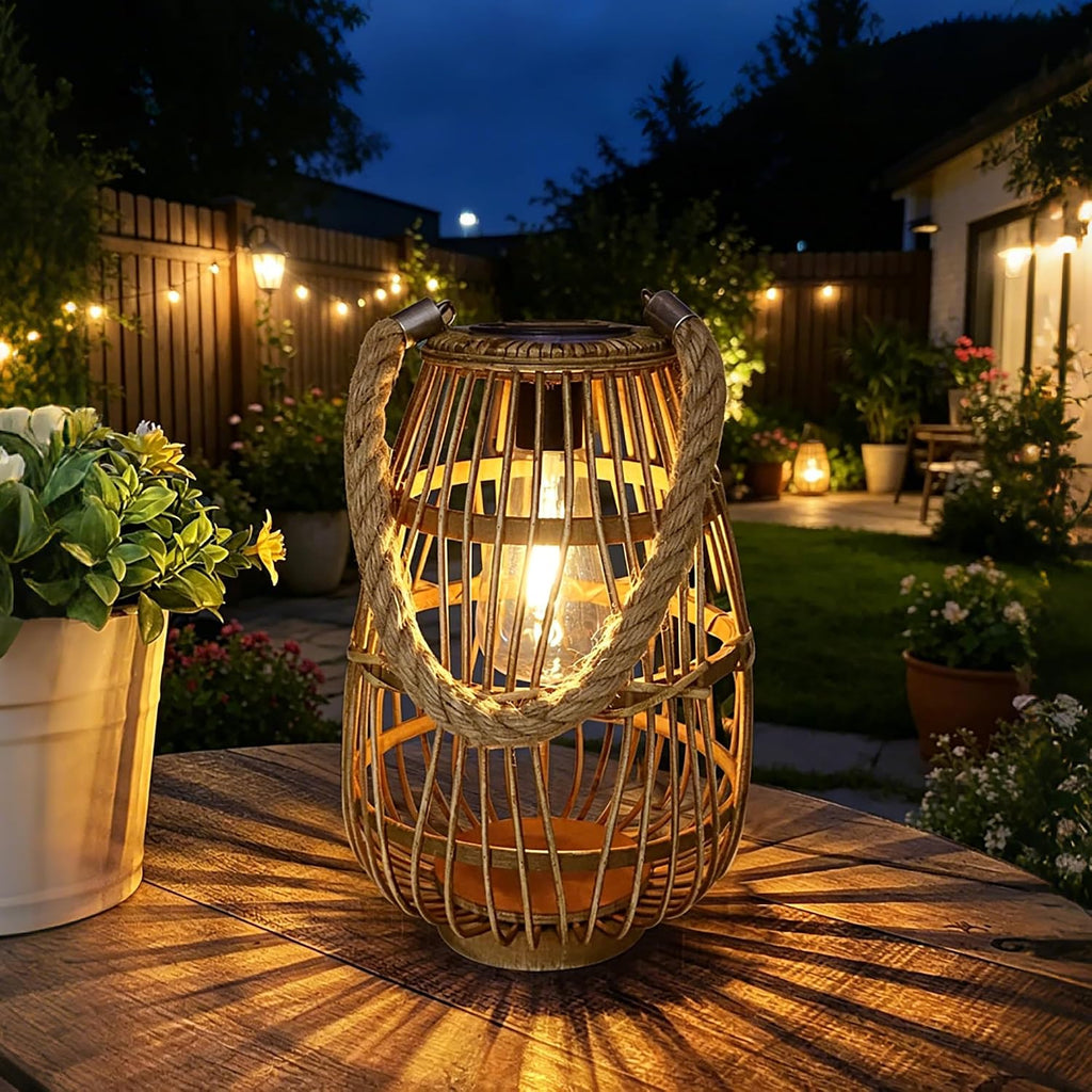 Natural Rattan Solar Lantern with Handle