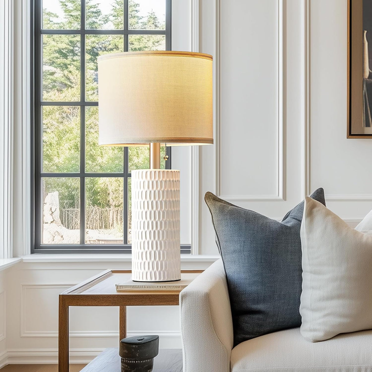 Modern White Ceramic Table Lamp Set of 2