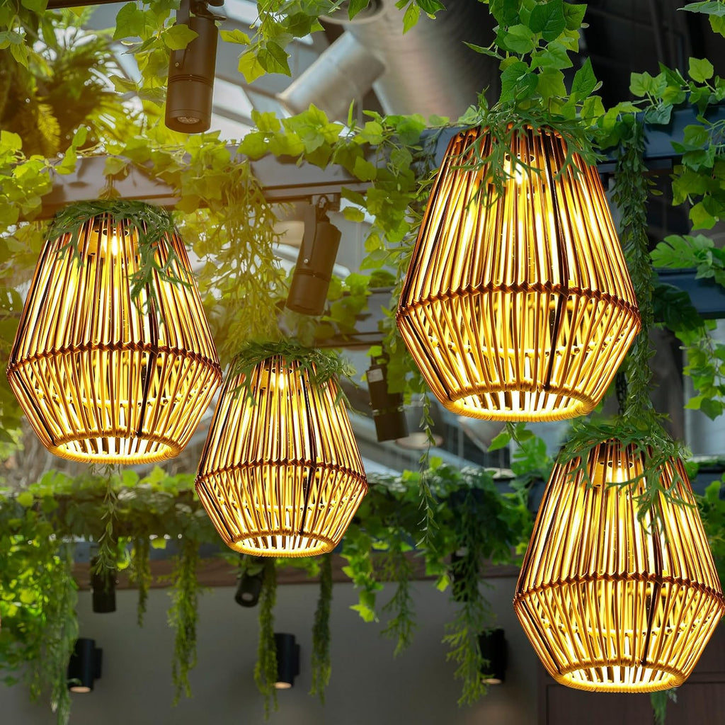Square Rattan Solar Lanterns 6 Pack
