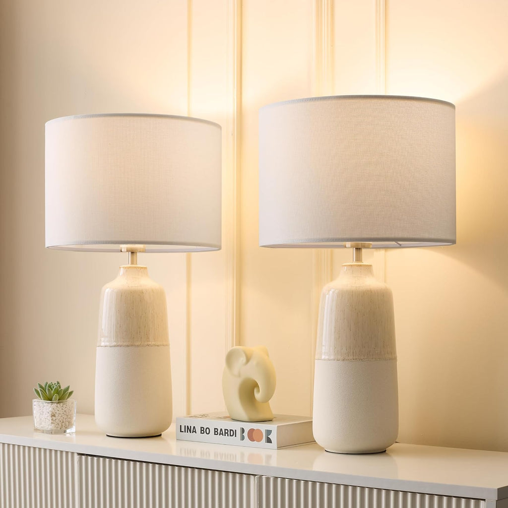 Tall White Ceramic Table Lamp Set of 2