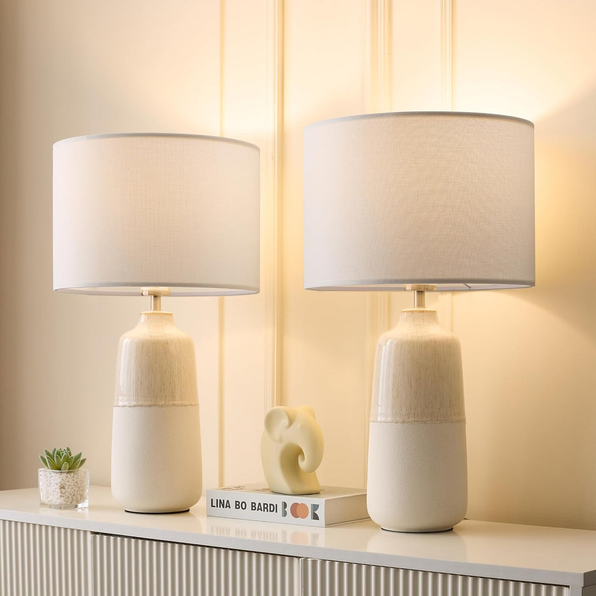 Tall White Ceramic Table Lamp Set of 2