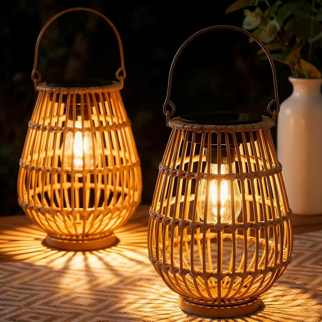 Rattan Solar Lanterns 2 Pack Outdoor