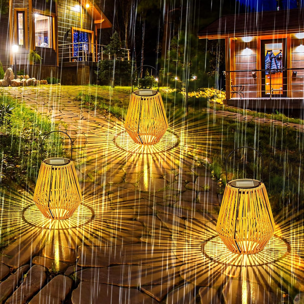Square Rattan Solar Lanterns 6 Pack