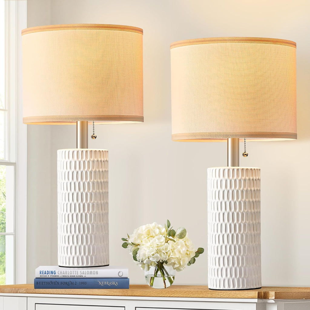 Modern White Ceramic Table Lamp Set of 2