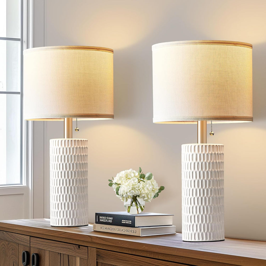 Modern White Ceramic Table Lamp Set of 2