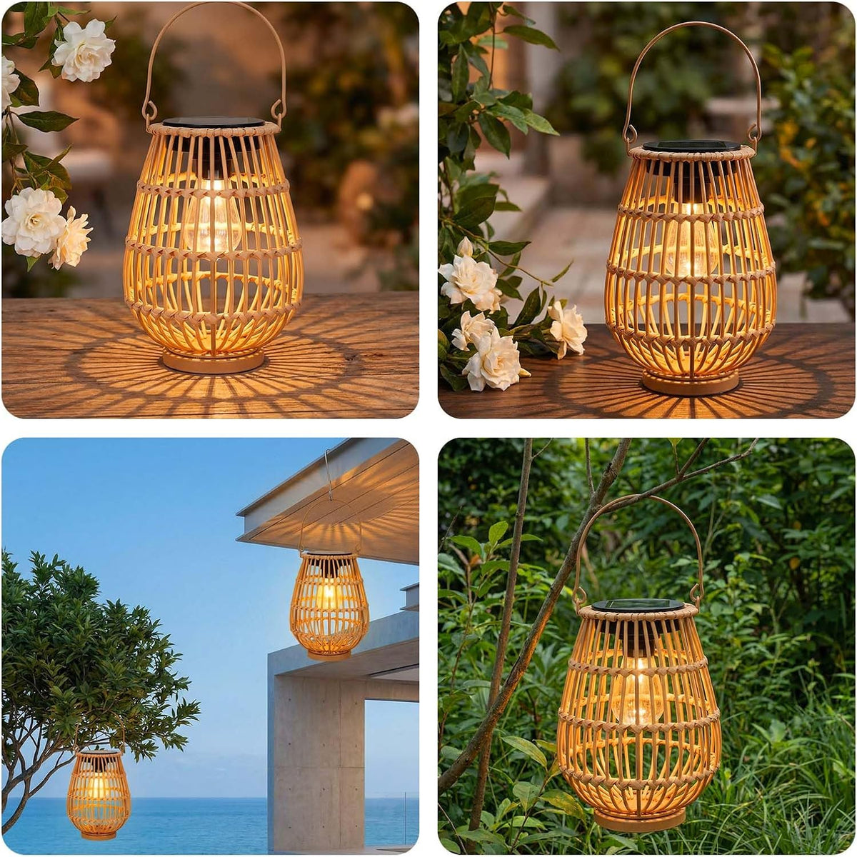 Rattan Solar Lanterns 2 Pack Outdoor