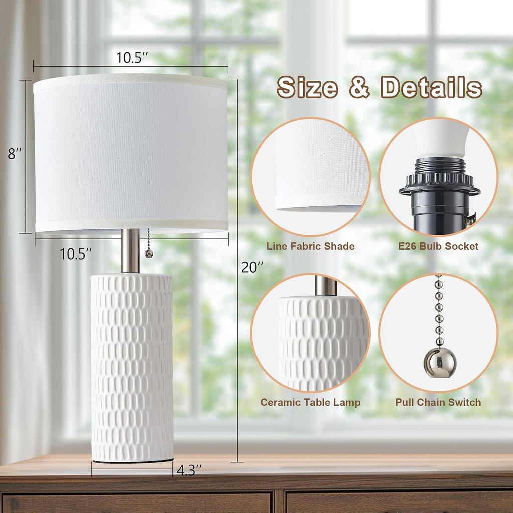 Modern White Ceramic Table Lamp Set of 2