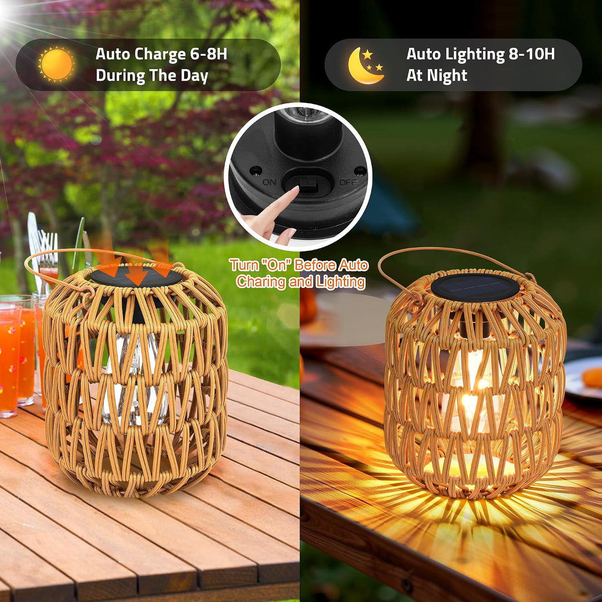 Rattan Solar Hanging Lanterns 2 Pack
