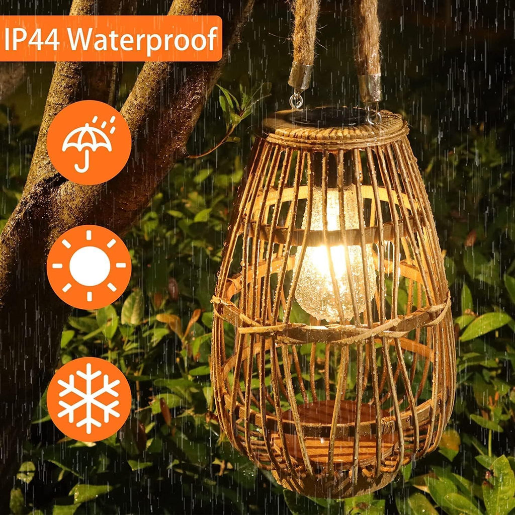 Natural Rattan Solar Lantern with Handle