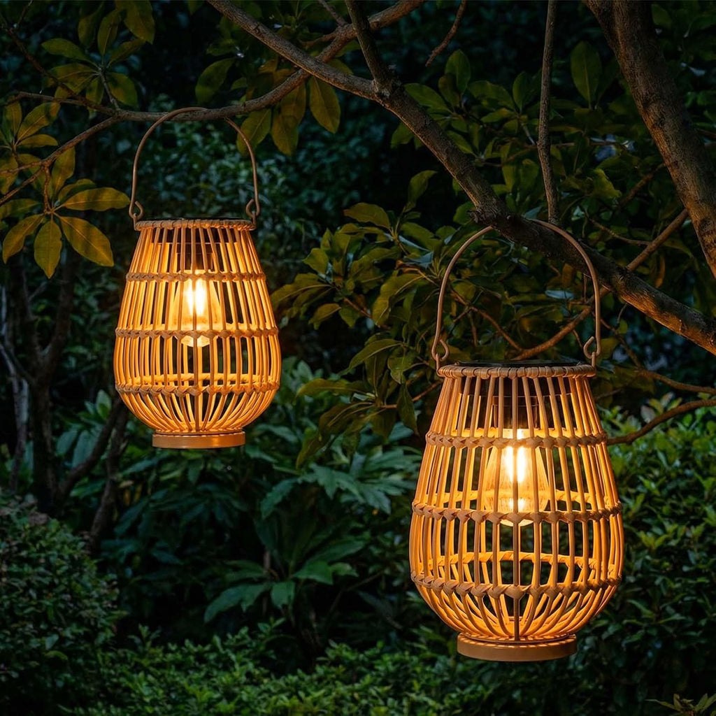 Rattan Solar Lanterns 2 Pack Outdoor